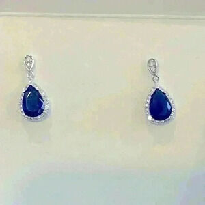 Genevive .925 Sterling Silver Earrings w/CZ Blue and White Stones 1”L